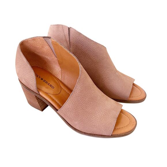 Lucky Brand Roakly Tan Leather Peeo Toe Heels Sz 9 - Picture 1 of 7